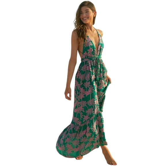 Maaji $191 EMBROIDERED PALMS MOON BAY Cover-up Maxi DRESS Size L - Picture 1 of 7